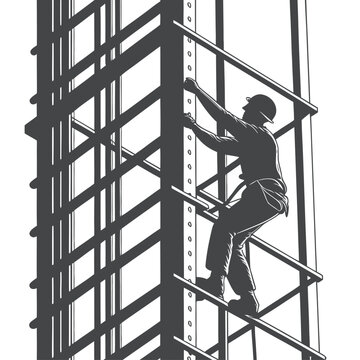 recommend clip art: Silhouette of Construction Worker Climbing Steel Structure on Job Site
                    