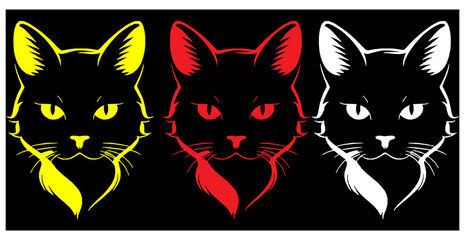 Funny yellow, red, White.  cat eyes with whiskers sticking out in all directions. Vector illustration. For printing.