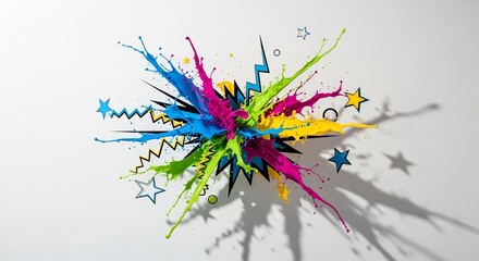 Vibrant CMYK Paint Explosion with Comic Book Elements