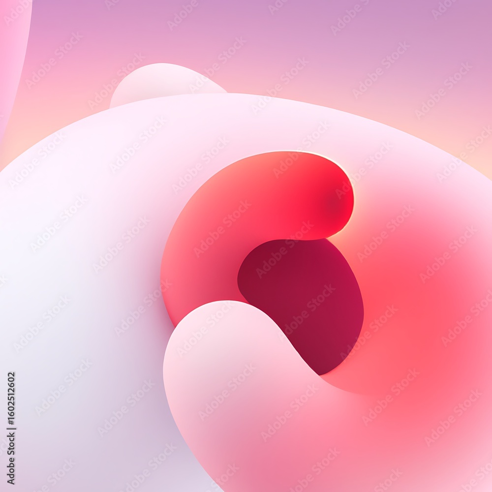 Poster smooth flowing abstract shapes with soft pink and red gradients image