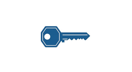 A blue key with an octagonal head and a white circle on a white background in a simple illustration ai genrated
