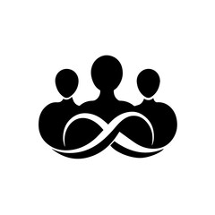 Minimalist silhouette icon of a community of three people intertwined with an infinity symbol, representing eternal connection and unity.