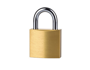 Naklejka premium Padlock security safety protection metal brass on transparent background