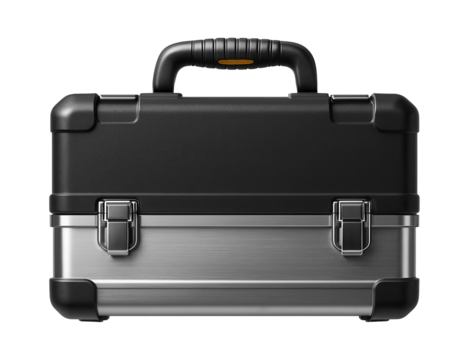 Double-decker tool case with an integrated carrying handle for transport on-site.