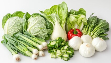 Fresh green and red vegetables arranged