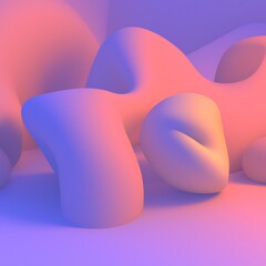 Smooth organic forms with pink and blue gradient lighting abstract 3d render