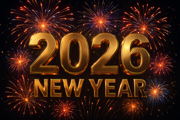 Happy New Year celebration with fireworks and festive night background