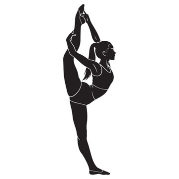Silhouette of Woman in Standing Split Pose &ndash; Flexible Dancer or Gymnast Vector Illustration