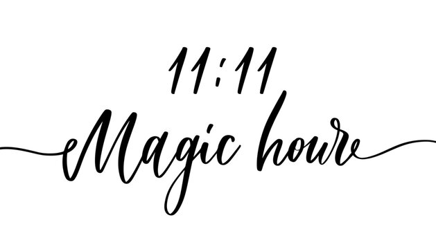 Mystical Calligraphy 11:11 Magic Hour. Angel Number Handwritten Script for Spiritual Design.