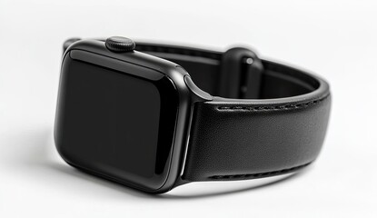 Black leather watch band on a smart watch