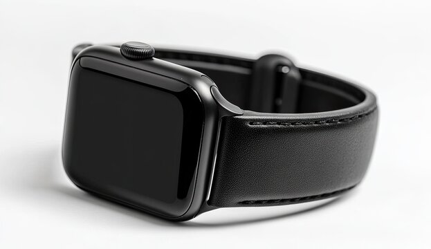 Black leather watch band on a smart watch