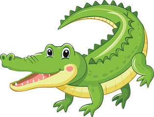 Obraz premium Cartoon illustration of a friendly green crocodile with an open mouth.