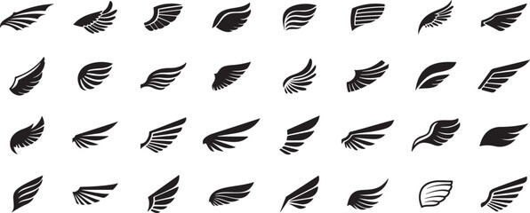 Feather Line Art Icons – Wing, Feather, Bird, Light, Nature, Fly, Soft, Floating, Quill, Vintage, Hand Drawn, Sketch, Decorative, Tattoo Element, Vector