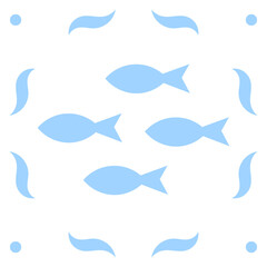 Nautical blue fish illustration tile design. Vector illustration.