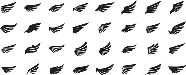 Feather Line Art Icons – Wing, Feather, Bird, Light, Nature, Fly, Soft, Floating, Quill, Vintage, Hand Drawn, Sketch, Decorative, Tattoo Element, Vector