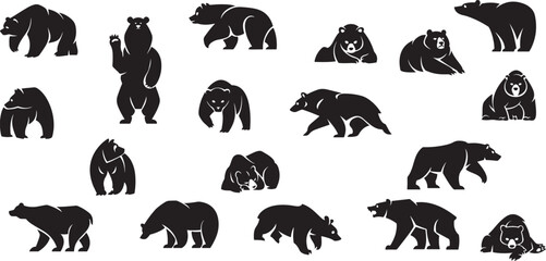 Bear Silhouette Vector Set – Animal, Bear, Wildlife, Nature, Grizzly, Silhouette, Forest, Strong, Wild, Mammal, Black, Graphic, Predator, Illustration, Wilderness