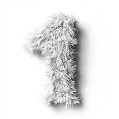 A fluffy, white number one made of soft, textured material. The background is plain and bright, emphasizing the number's unique appearance.