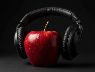 juicy_red_apple_with_headphones_on_a_dark_background