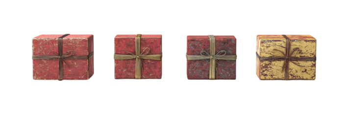 Three pixelated gift boxes, varying in color