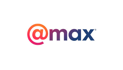 The "@max" logo with the "@" symbol in pink and the "max" text in purple on a white background, 3d Rendering illustration