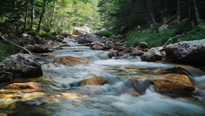 Obraz premium Stream flowing through a rocky forest