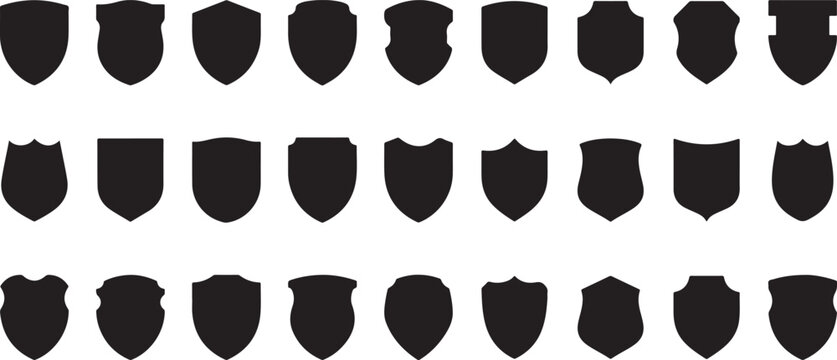 Shield Silhouette Icon Set 1 – Badge, Emblem, Symbol, Security, Crest, Logo, Blank, Shape, Vintage, Armor, Coat of Arms, Vector, Guard, Silhouette, Design