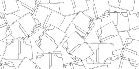 Seamless pattern of outline hotpants in random directions, perfect for coloring or textile design