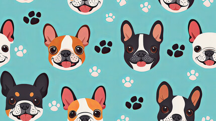 Adorable Dog Faces Pattern on Light Blue Background