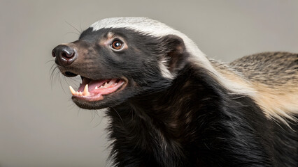 Honey badger close up portrait aggressive animal wildlife mammal carnivore ratel nature wild predator face