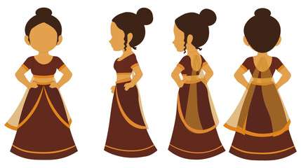 Indian Woman Lehenga Character Full Views Vector
