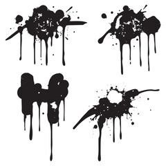 Collection of stylized black ink splatter flames and abstract fire elements with dripping paint effects.jpg