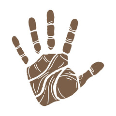 Human handprint silhouette on white background.