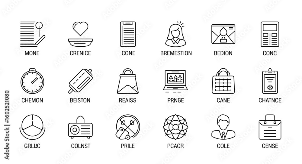 Poster a collection of stylized icons a comprehensive set of line art icons featuring a diverse range of sy