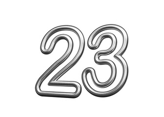 Number Twenty three 23 Made Of Silver Metallic White Background 3D Illustration