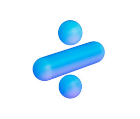 A sleek division symbol with a smooth, matte blue finish and soft lighting.. 3d illustration