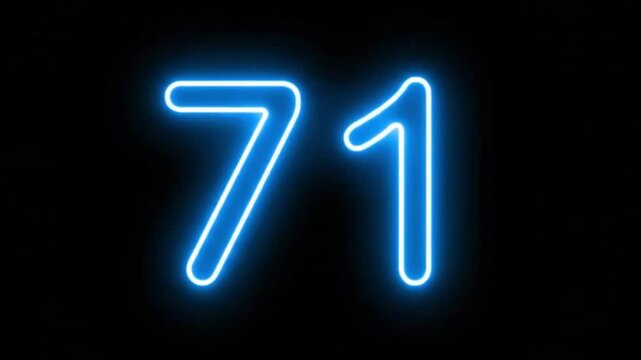 Glowing neon blue number 71 on a solid black background