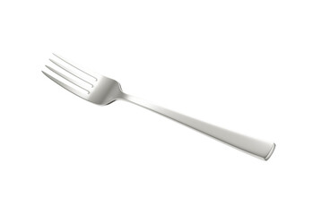 A sleek stainless steel fork with a reflective finish and a slightly curved handle. 3D Illustration