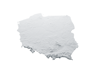 Poland Map Gray And White Shaded Relief Textured Map On White Background 3D Illustration