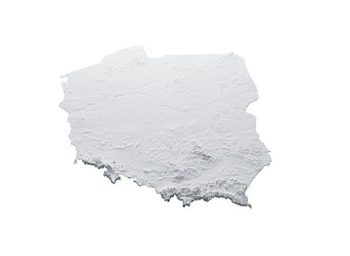 Fototapeta Poland Map Gray And White Shaded Relief Textured Map On White Background 3D Illustration