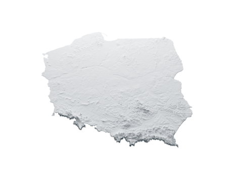Poland Map Gray And White Shaded Relief Textured Map On White Background 3D Illustration