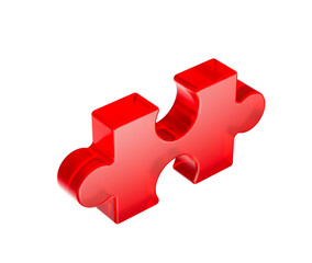 A vibrant red puzzle piece with smooth edges and a futuristic design. 3D illustration