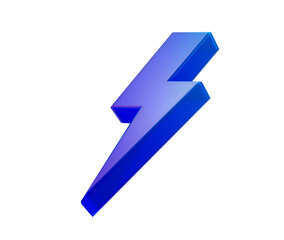 A glowing blue 3D lightning bolt icon with a sleek, modern and electrifying look. 3d illustration