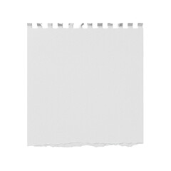 Fototapeta premium A single, ultra photorealistic UHD white paper with distinct torn textured edges and a rough coarse surface, isolated against a transparent background with bright studio lighting. Concept for graphic