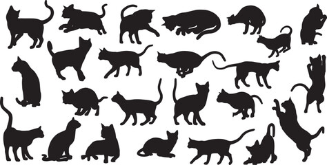 Wild Cat Silhouette Vector Set – Cat, Panther, Feline, Animal, Predator, Nature, Jungle, Silhouette, Black, Wild, Beast, Tiger, Mammal, Forest, Illustration