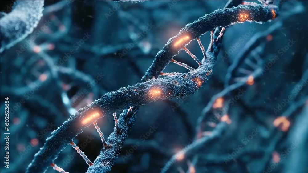 Poster illuminated dna model showing intricate molecular structure. a unique fusion of scientific represent