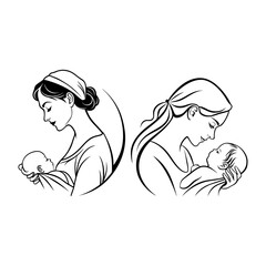 Illustration of Mothers Cradling Their Infants in Loving Embrace