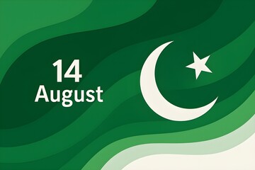 14 August abstract background with moon and star, Pakistani flag colors – modern design".