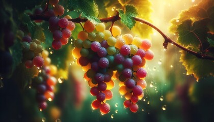 rain kissed juicy grapes branch