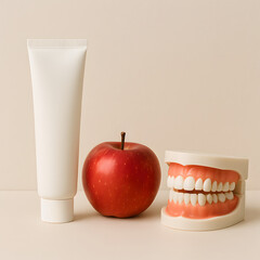 natural toothpaste. dentistry. inserted slit. apple and cracker. teeth crown. braces