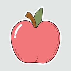 Red Apple Vector Illustration Sticker. Cute red apple in cartoon style. A simple and colorful fruit illustration perfect for kids' education, stickers, or food-related designs